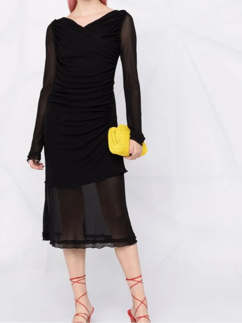Salvatore Ferragamo Black Long-Sleeve Ruched Dress